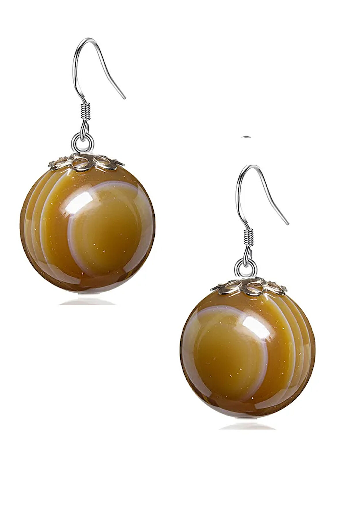 Sertifikalı Kahve Akik Taşlı Doğal Taş Küpe