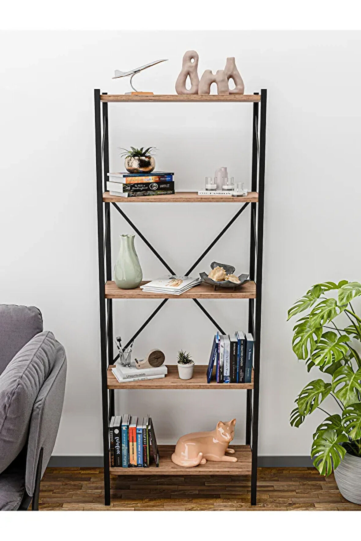 Metal Kitaplık 5 Raflı Dekoratif Kitaplık Ev Ofis Mutfak Rafı Çok Amaçlı 150cm