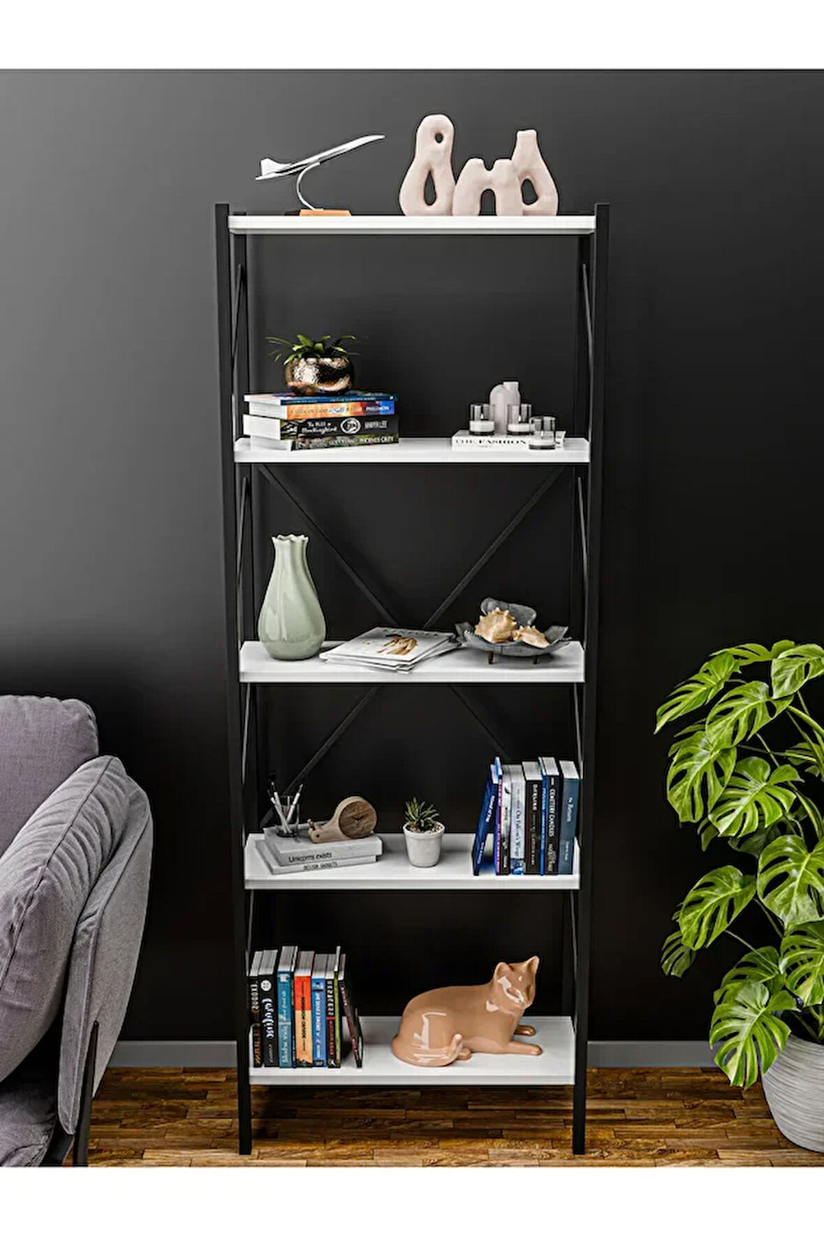 Metal Kitaplık 5 Raflı Dekoratif Kitaplık Ev Ofis Mutfak Rafı Çok Amaçlı 150cm