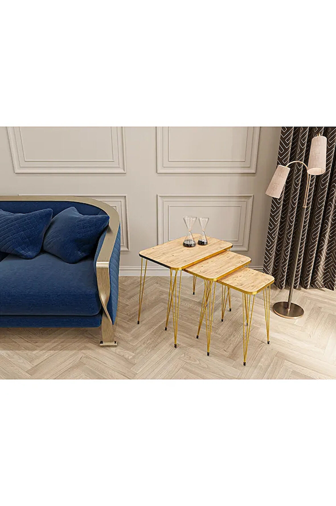 Zigon Sehpa 3'lü Kare Gold Tel Ayaklı