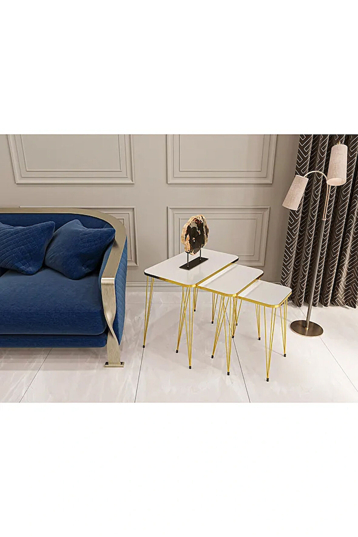 Zigon Sehpa 3'lü Kare Gold Tel Ayaklı