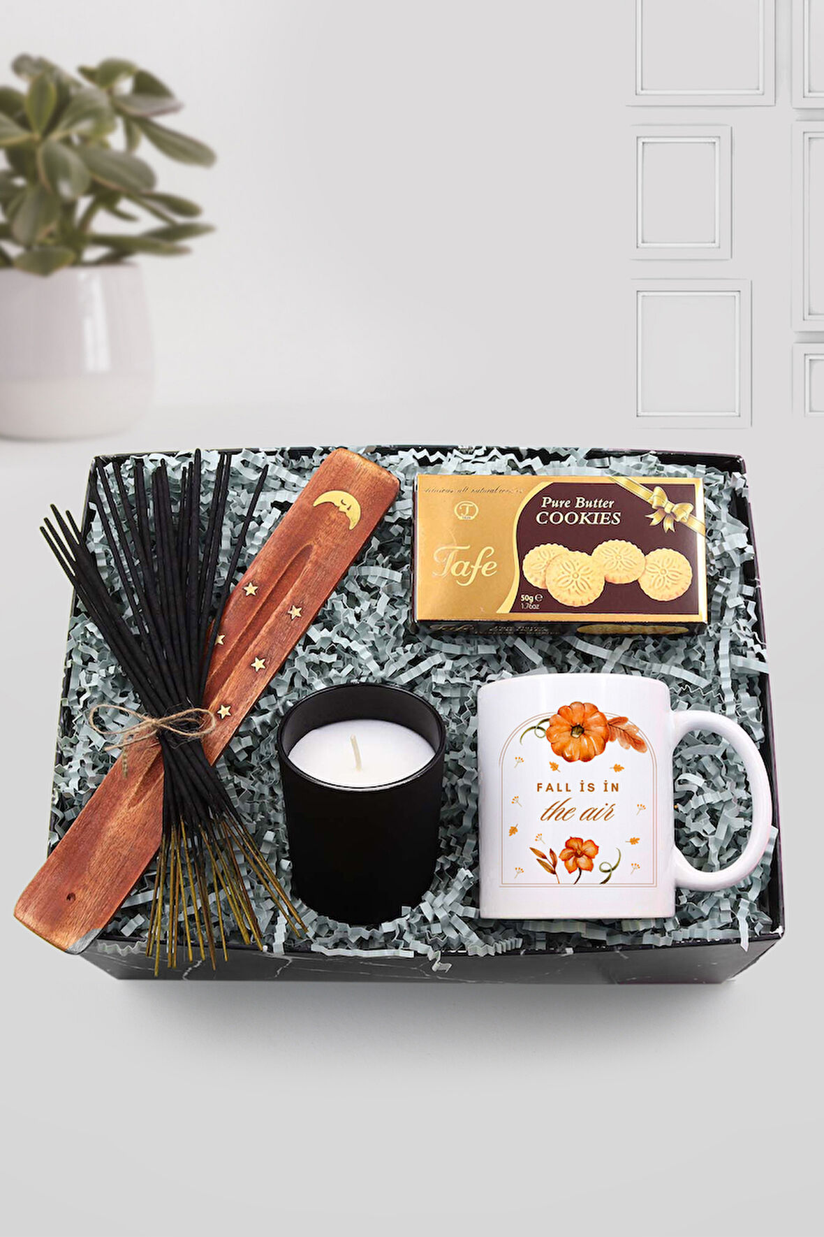 Yıldızlı Kupa & Çubuk Tütsü & Kurabiye & Vanilya Kokuku Bardak Mum Hediye Seti