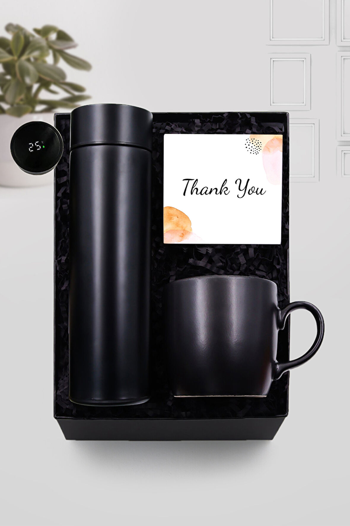 500 ML Siyah Dereceli Termos & Siyah Kupa Seti