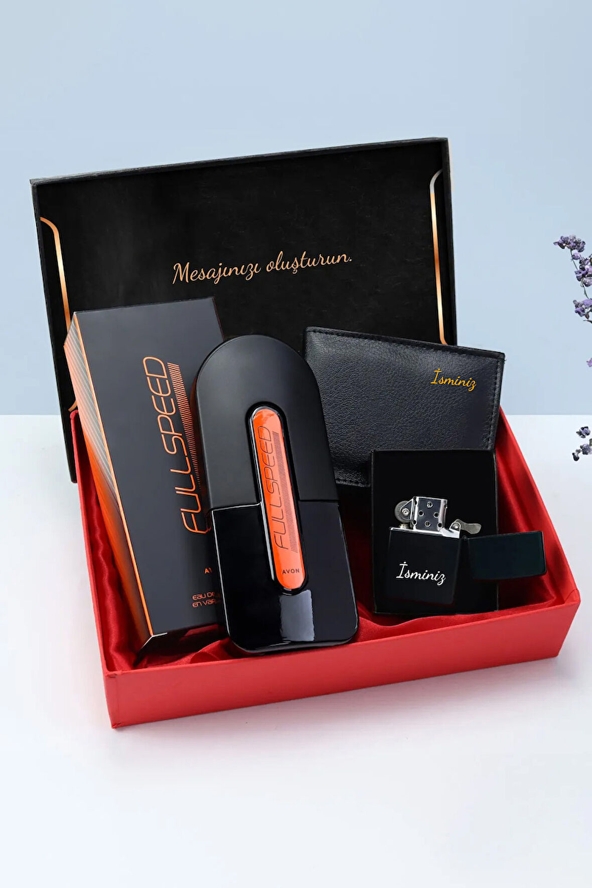Kutusunda Siyah Erkek Cüzdan & Zippo Tarzı Çakmak & Full Speed Parfüm Erkeğe Hediye Seti