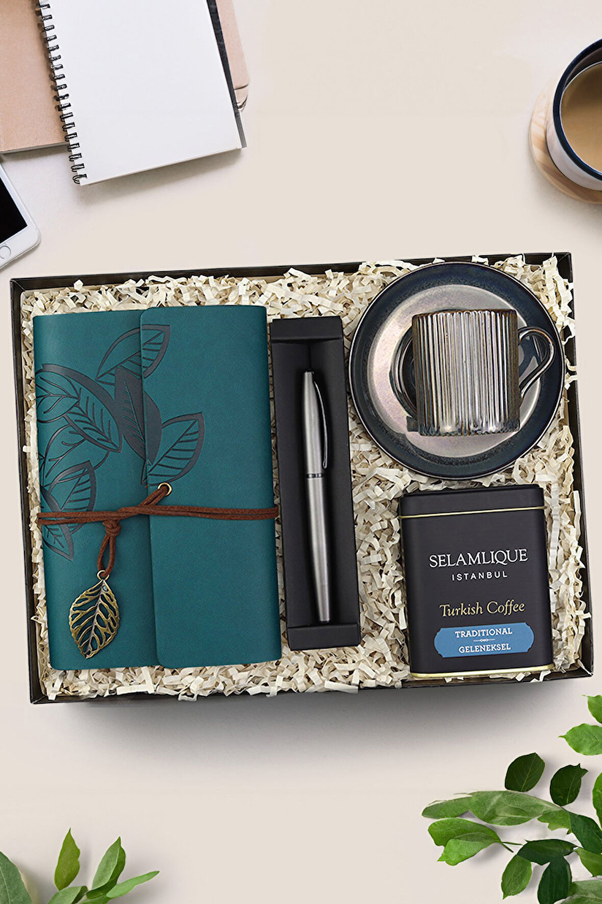 Roller Kalem & Anı Defteri & Türk Kahvesi & Porselen Türk Kahvesi Fincanı Hediye Seti