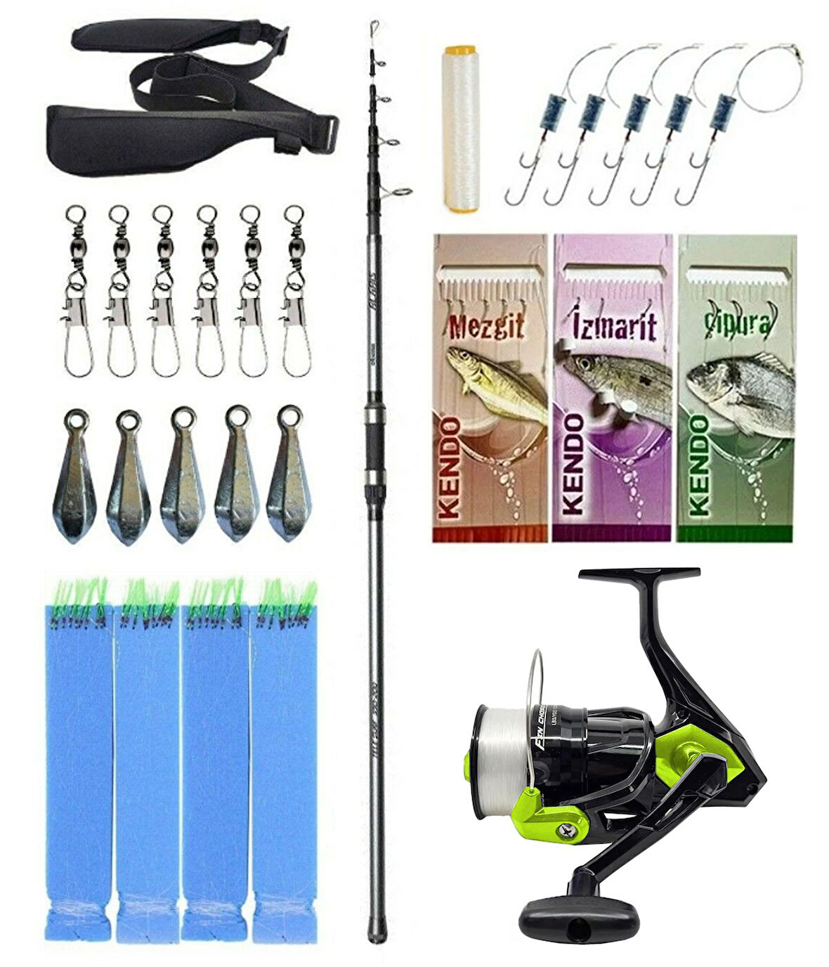 Yek Outdoor Hazır Olta Seti Okuma Alaris Light Tele Surf 420cm 100-250gr Surf Kamışı &Okuma Fin Chaser X FNX-60NG Neon Green 1BB Olta Makinesi