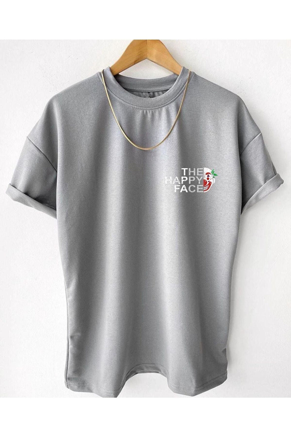 Erkek Happy Face Baskılı Oversize Tshirt