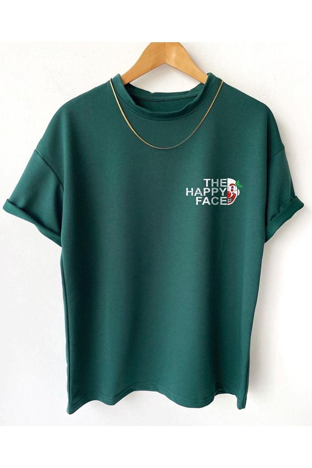 Erkek Happy Face Baskılı Oversize Tshirt
