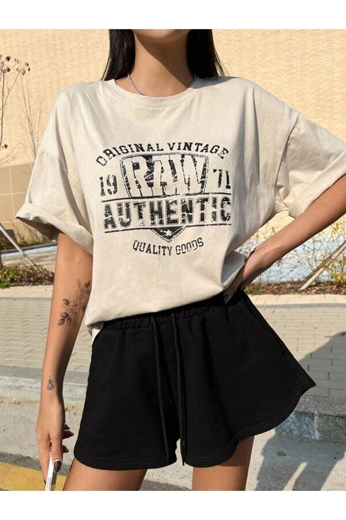 Unisex Raw Baskılı Oversize T-shirt