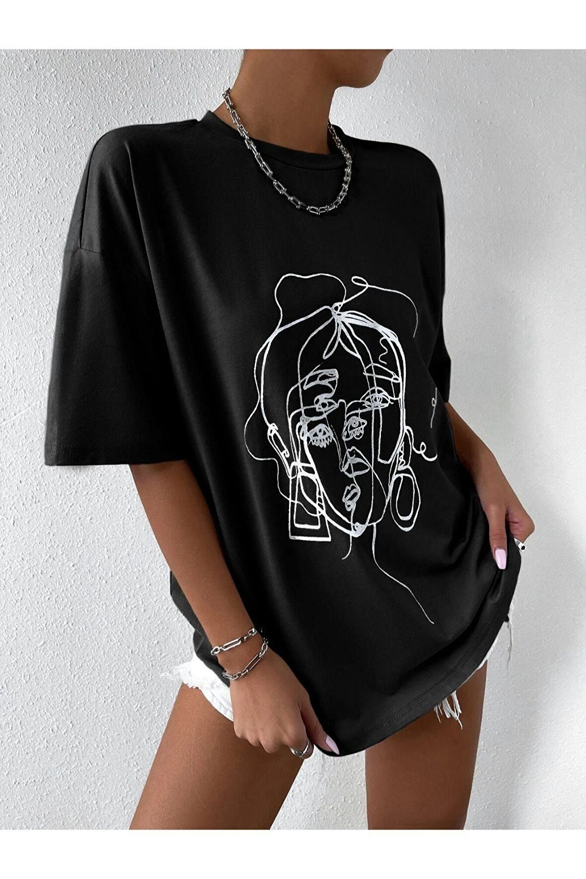 Unisex Yüz Baskılı Oversize Tshirt