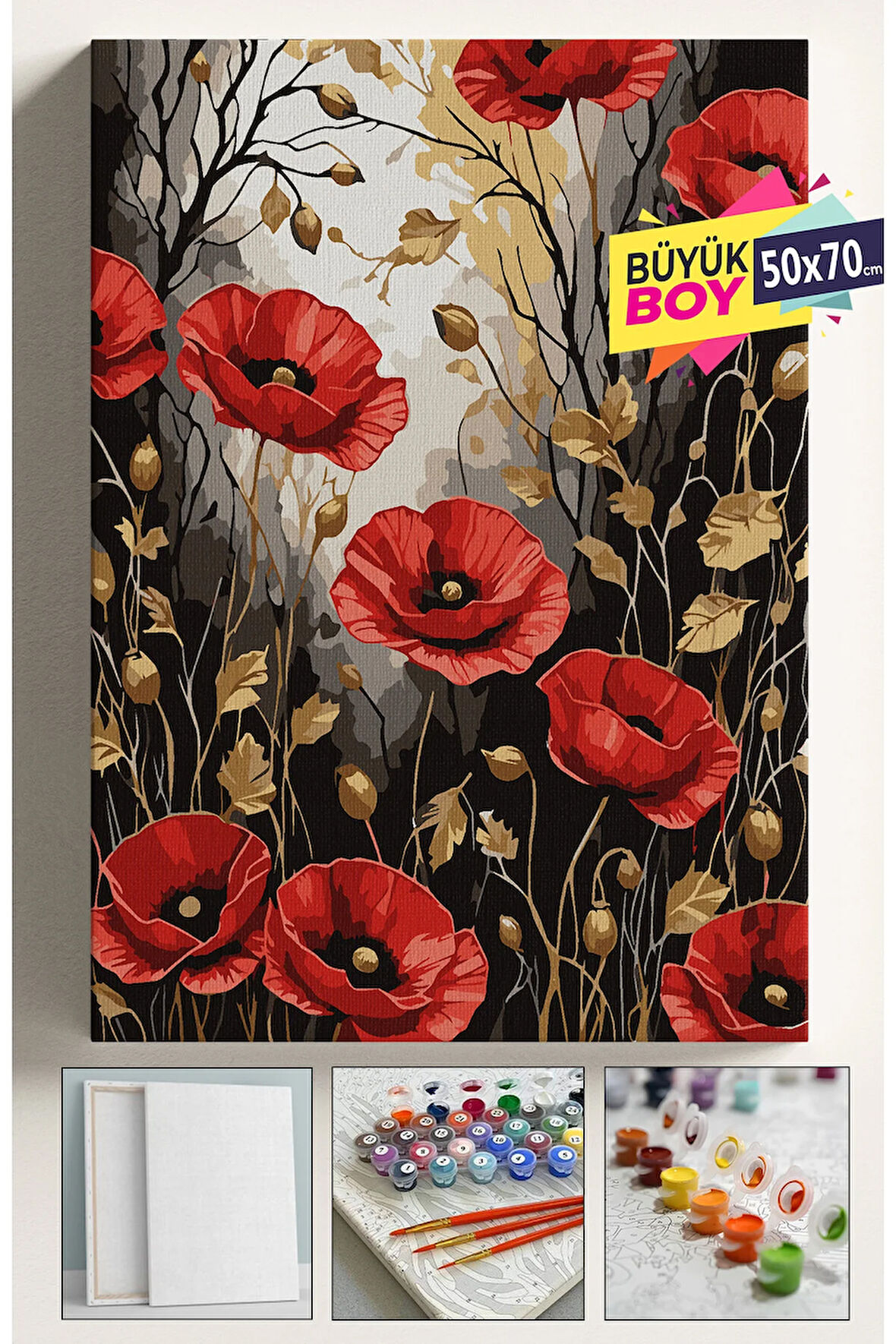 Sayılarla Boyama Seti Numaralı Tuval Fırça Boya Dahil Kasnaklı Set 50x70 Cm ALTIN GELİNCİK