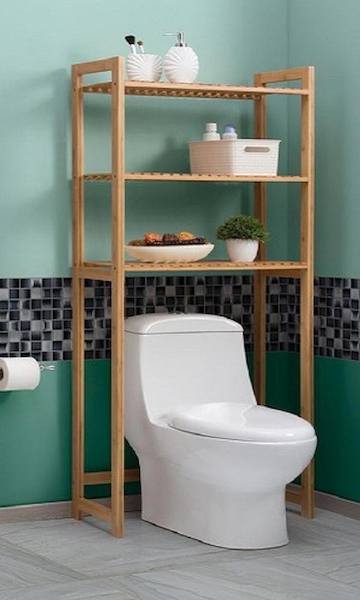 Ahşap Klozet Üstü Dolap, Raflı Düzenleyici