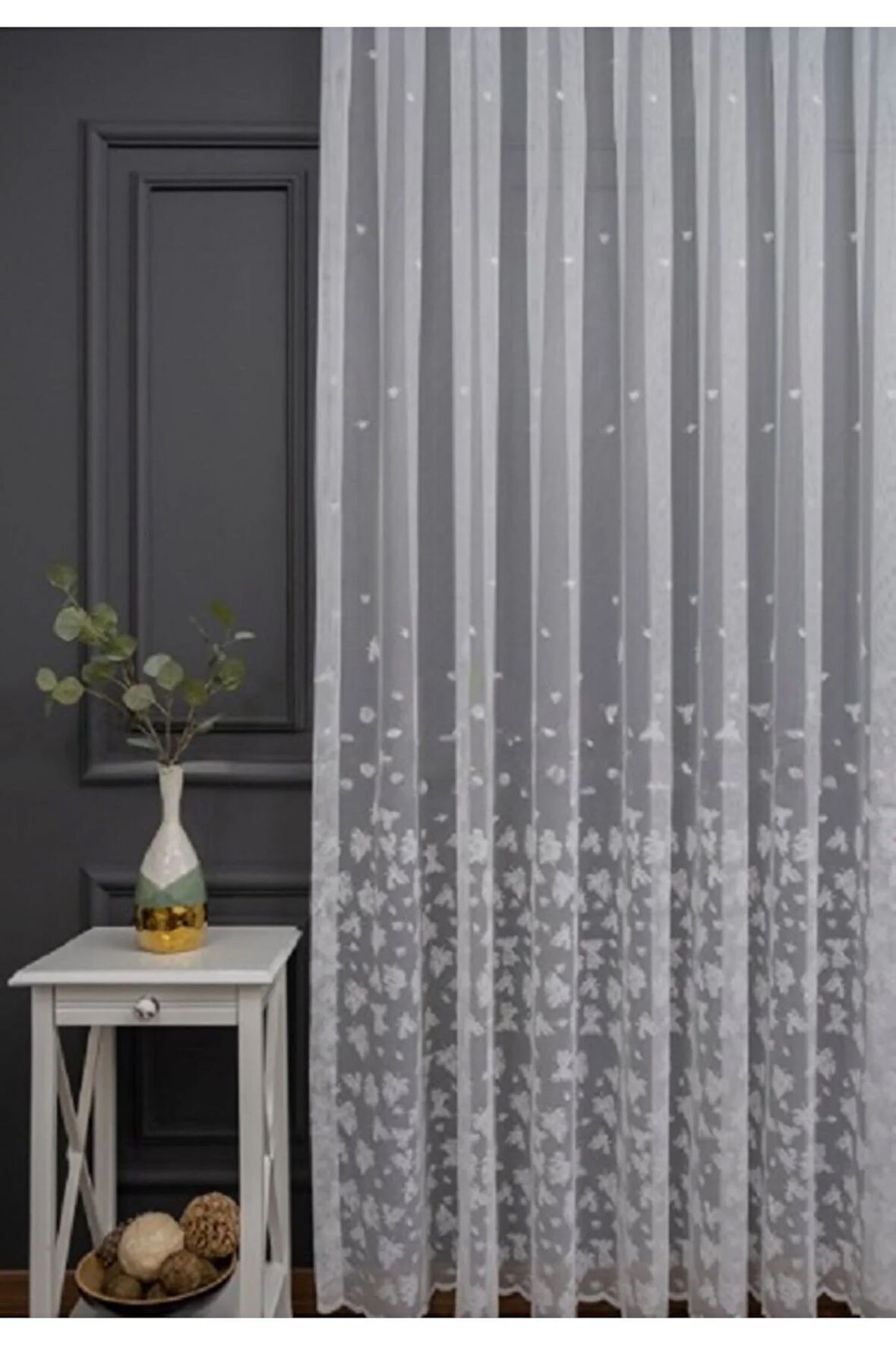 Alt Yaprak Desen Ütü İstemez Kırışmaz 2Kat Pileli Tül Perde