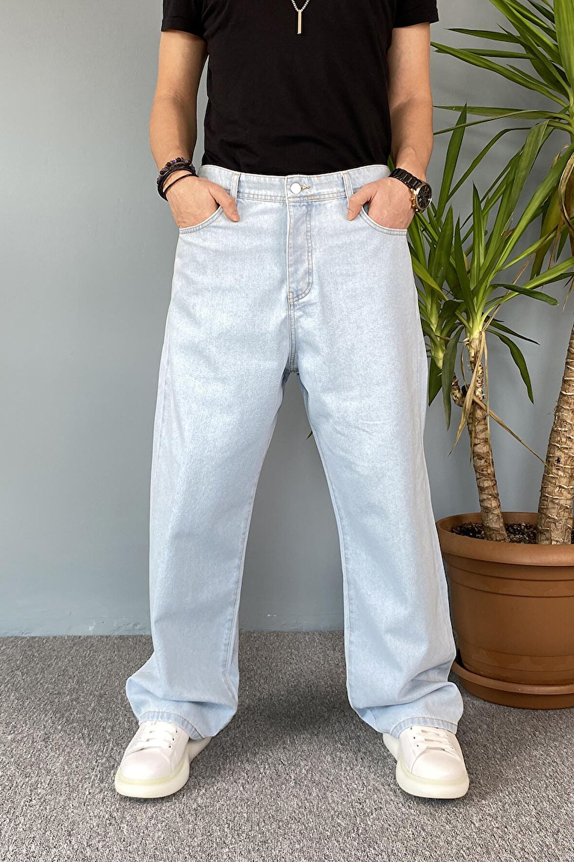 Buz Mavisi Baggy Kot Pantolon