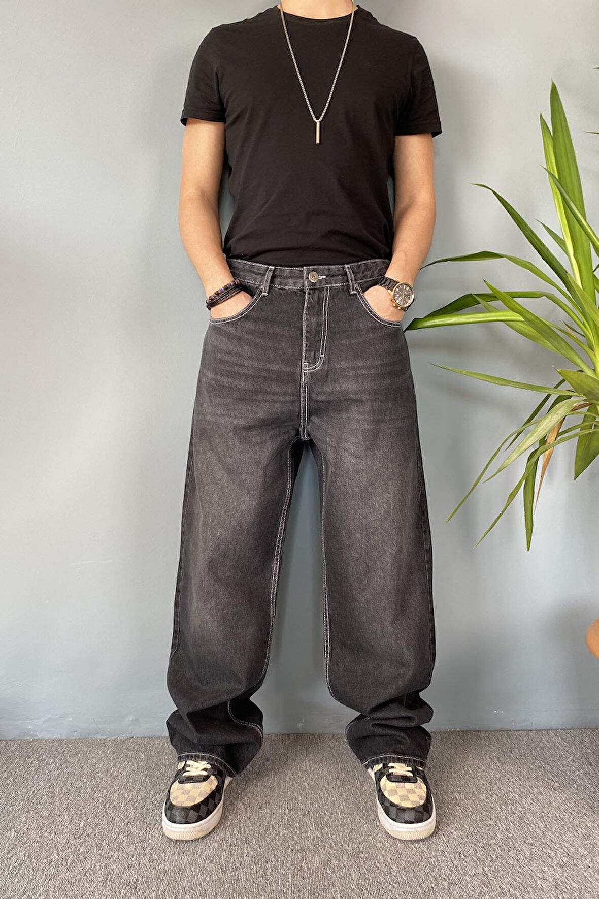 Siyah Baggy Kot Pantolon
