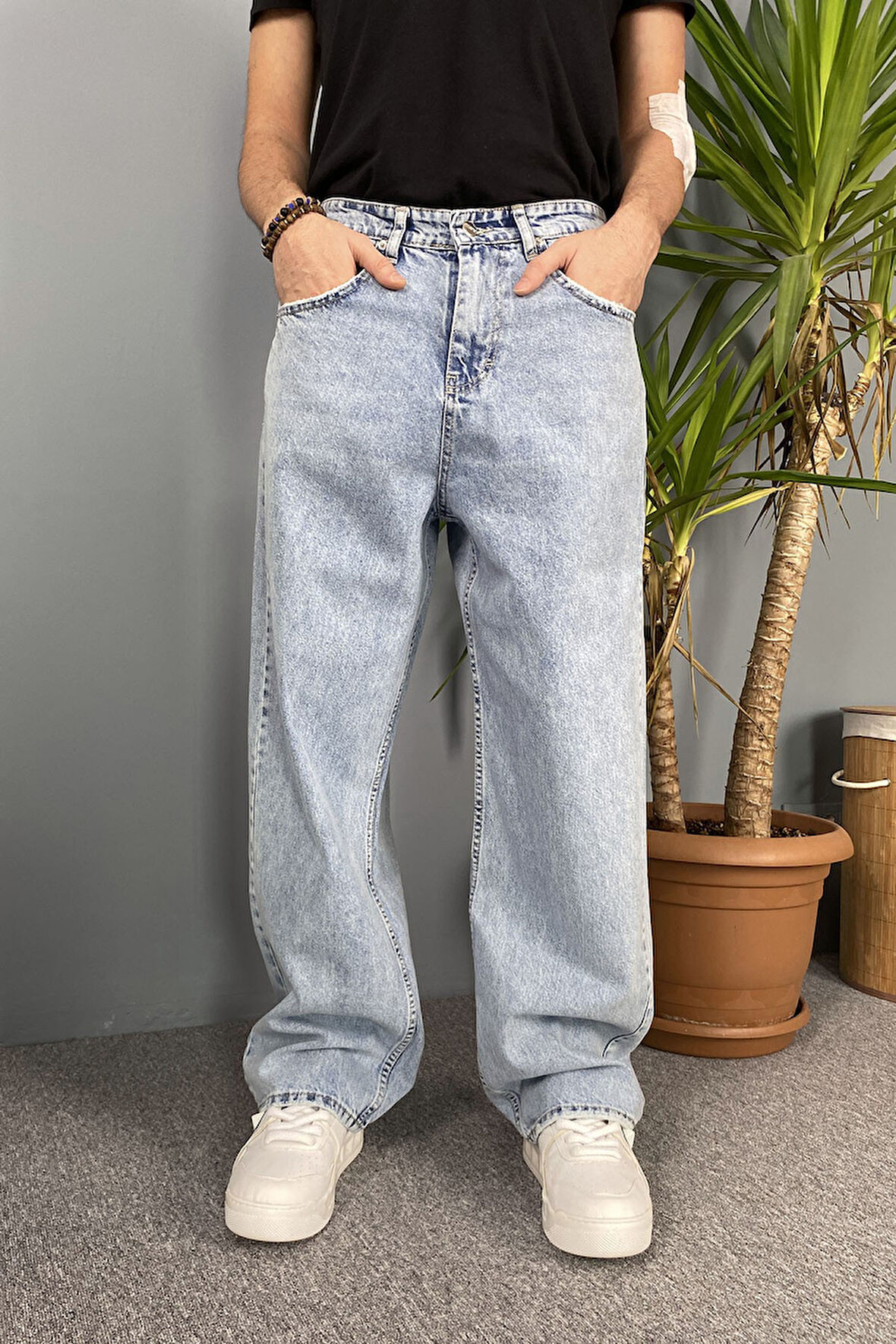 Buz Mavisi Baggy Kot Pantolon
