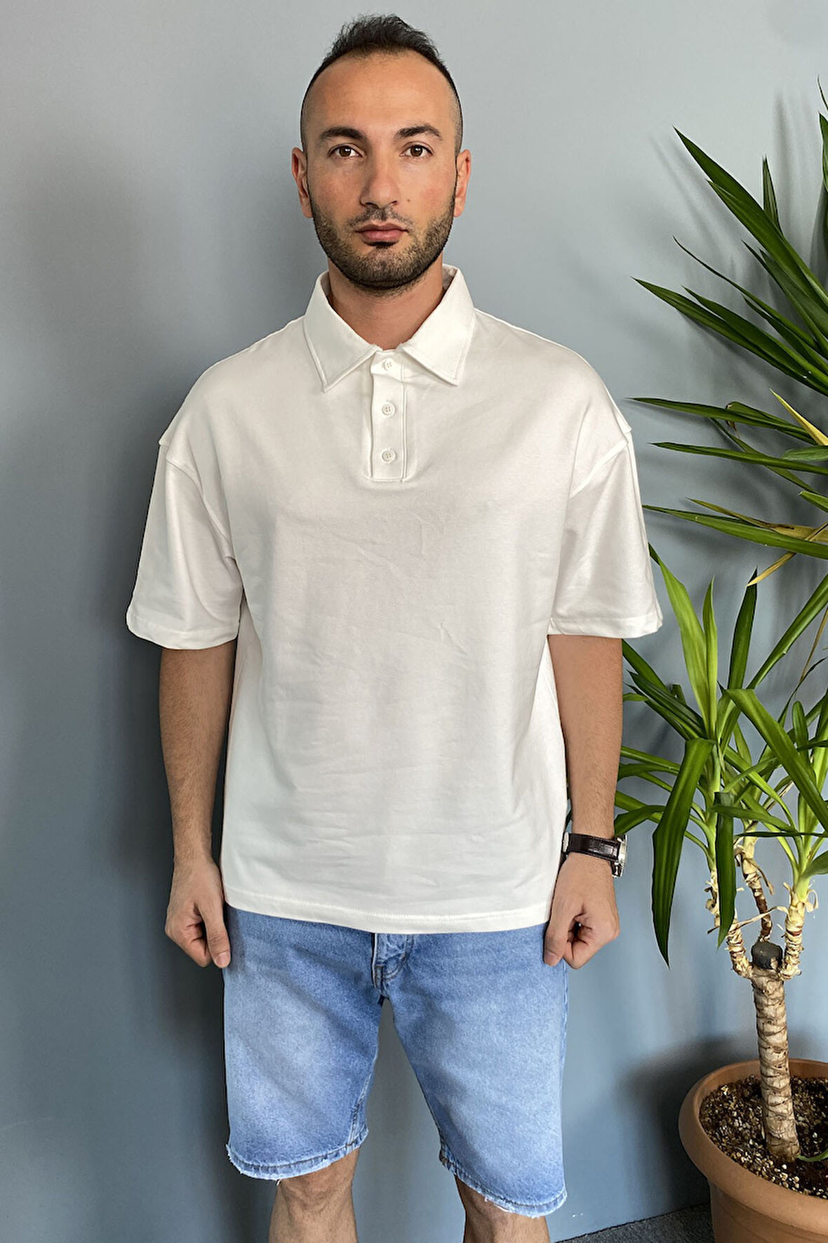 Polo Yaka Ekru Tişört