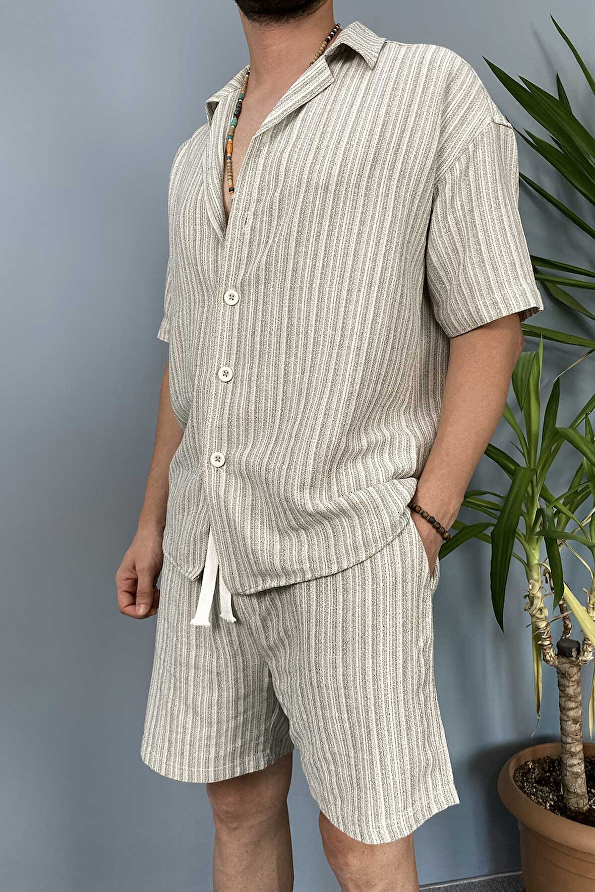 Oversize Gömlek Şort Keten Takım