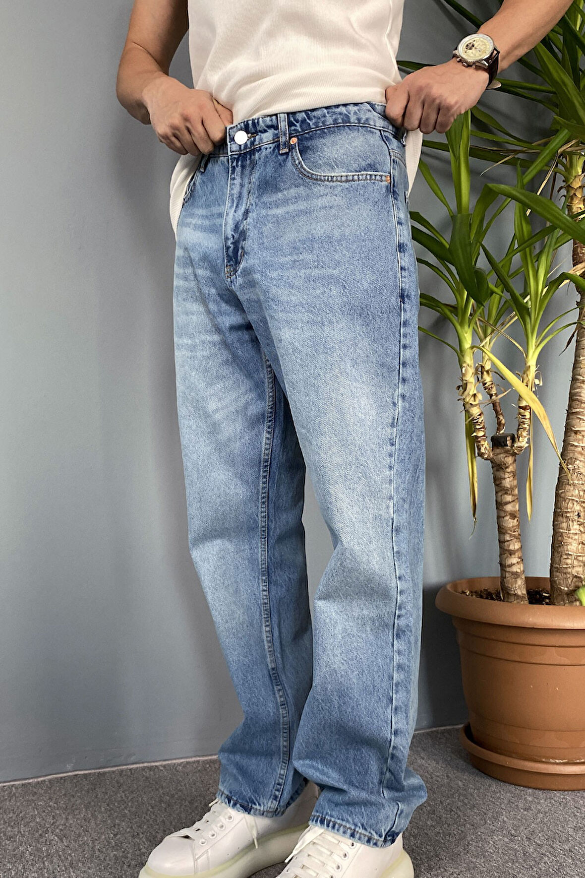 Taşlanmış Kot Pantolon Regular Kalıp