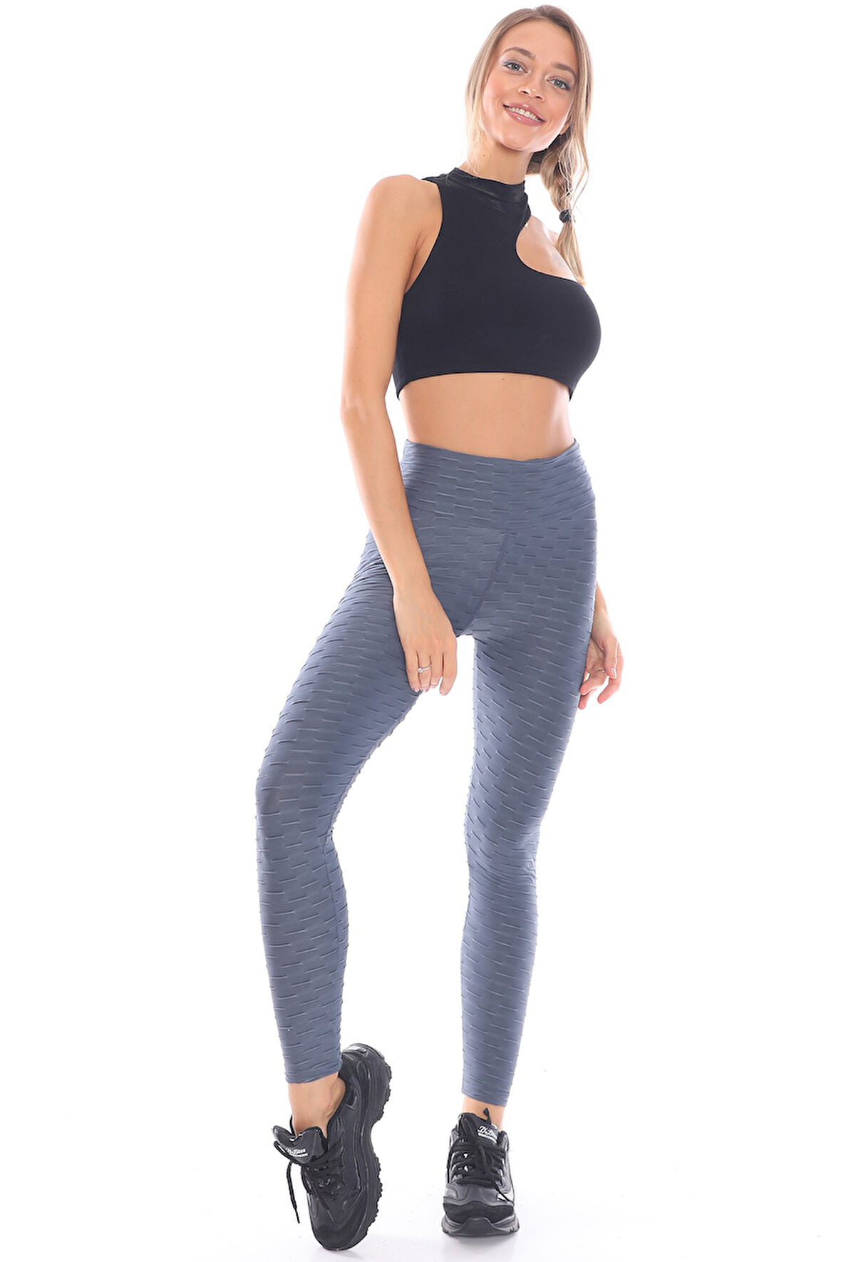 Kabartmalı Kumaş Ekstra Yüksek Bel Günlük Tayt