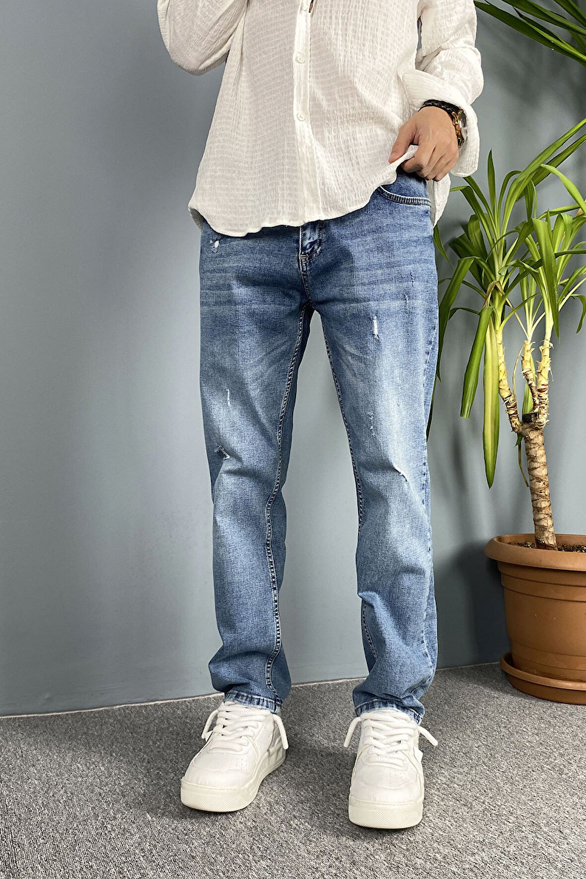 Mavi Yırtıklı Jean - Boyfriend Kot Pantolon