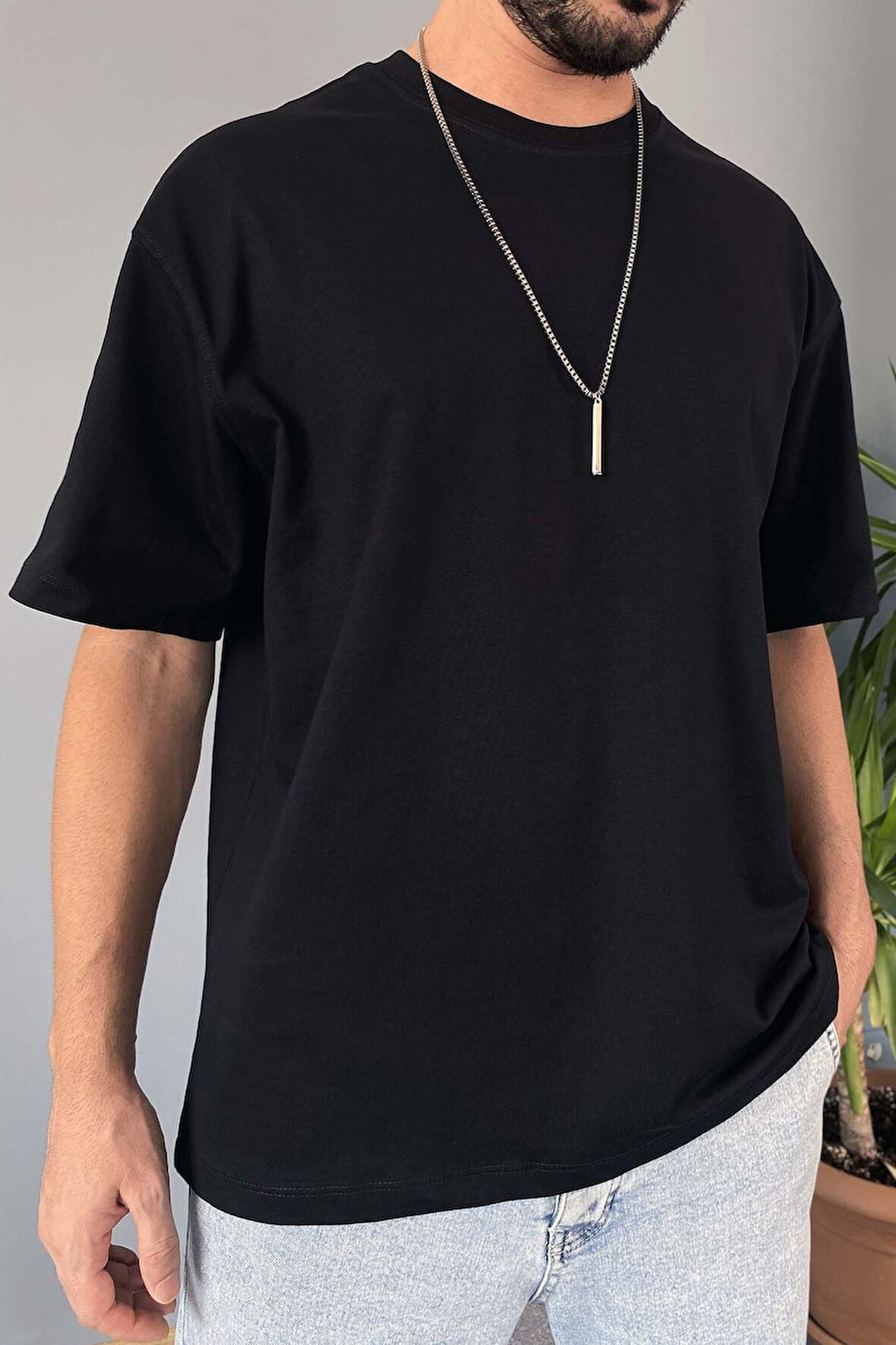 Oversize Fit %100 Pamuk Orta Kalın Dokulu Ekru T-Shirt