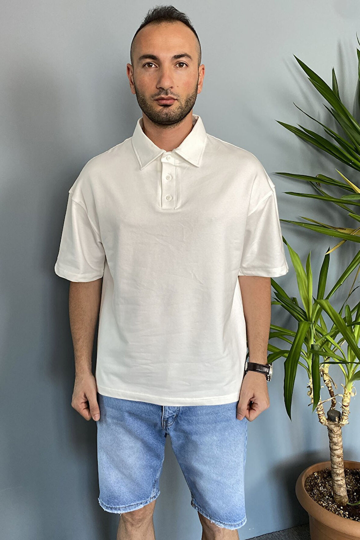 Polo Yaka Ekru Tişört