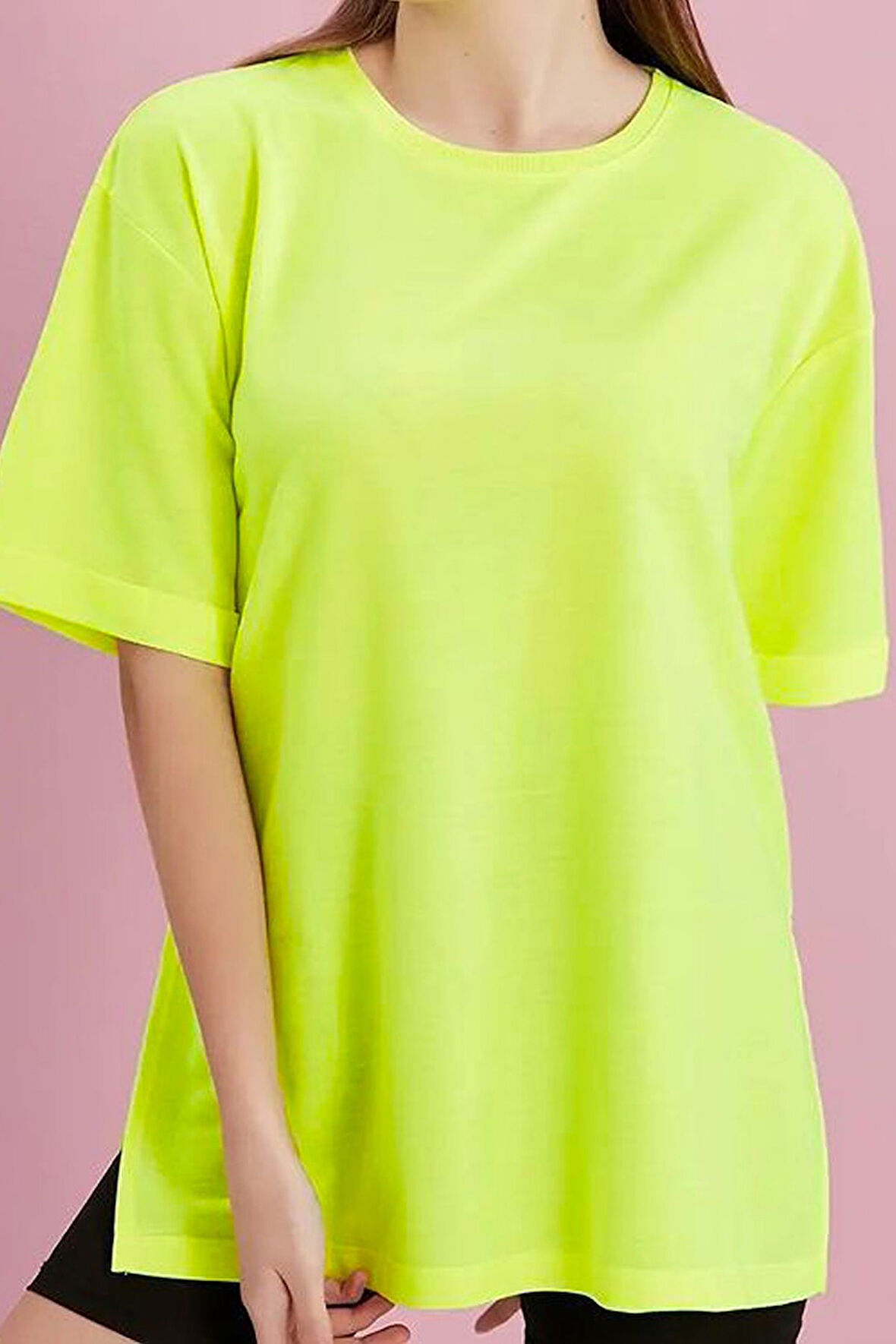 Yırtmaçlı Duble Kol Geniş Bisiklet Yaka Oversize Sweatshirt