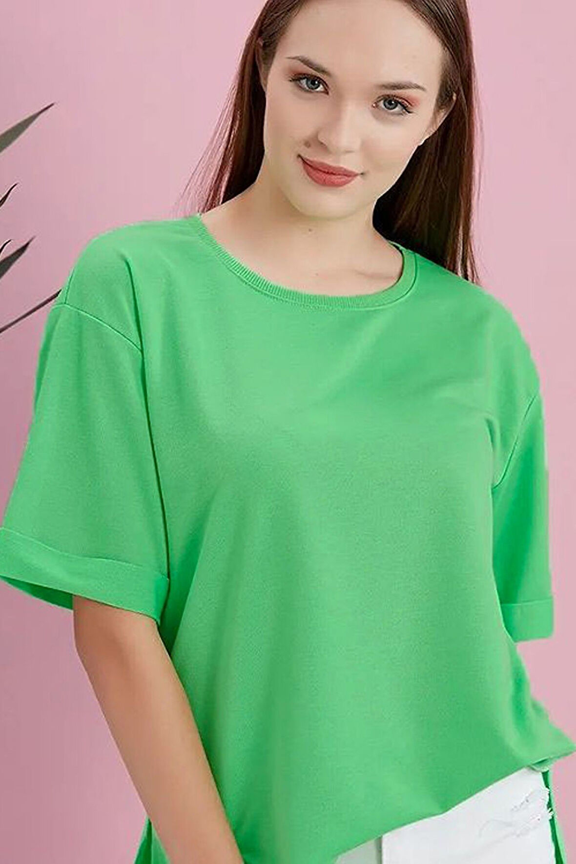 Yırtmaçlı Duble Kol Geniş Bisiklet Yaka Oversize Sweatshirt