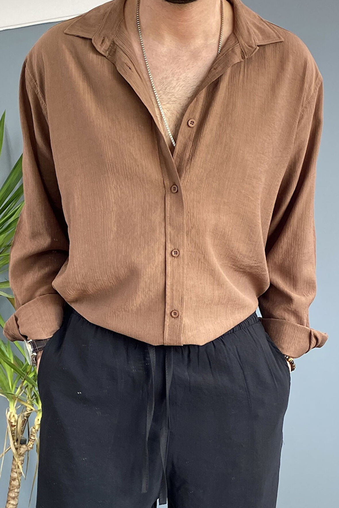 %100 Pamuk Dokulu Keten Oversize Uzun Kol Beyaz Gömlek