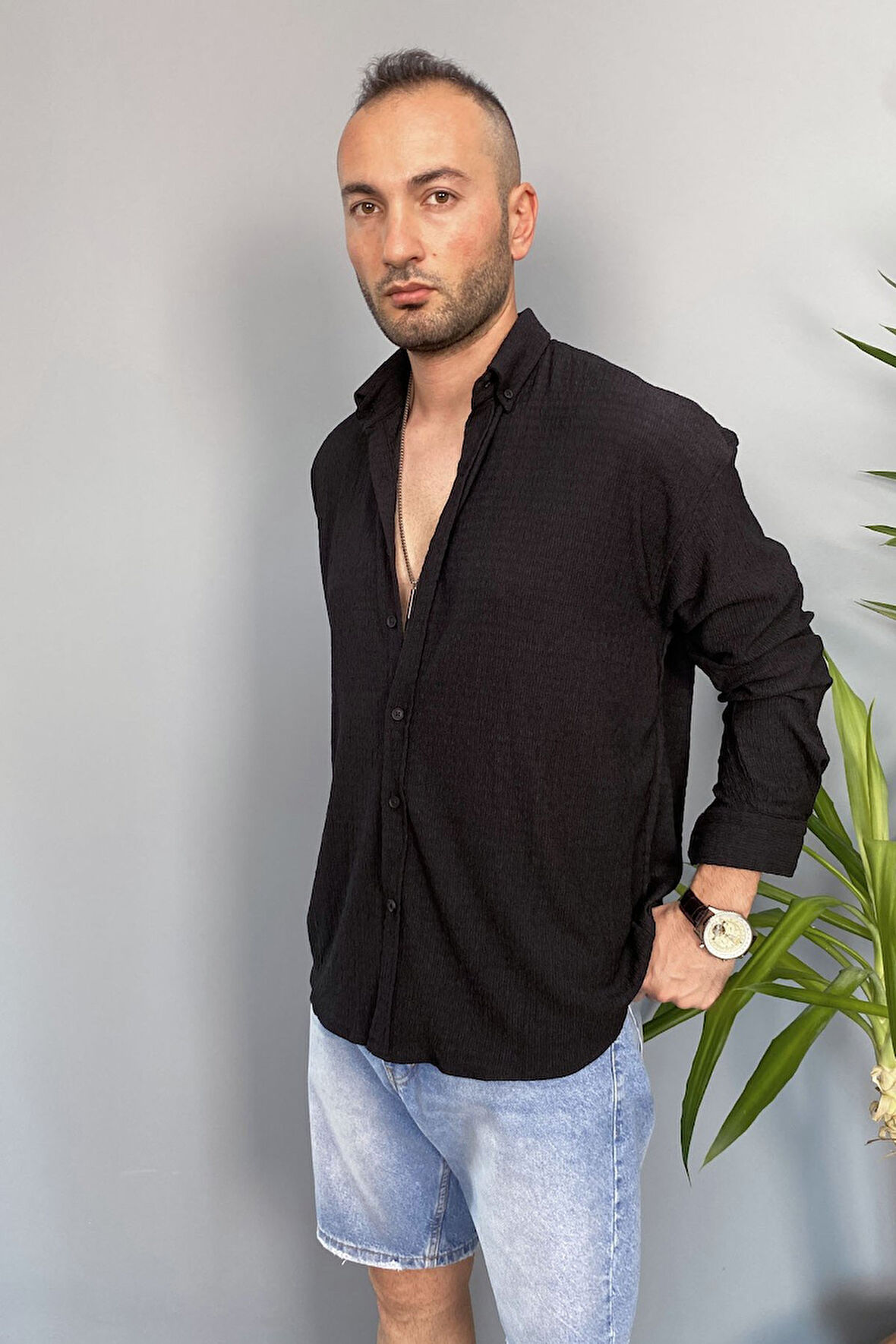 Kırinkıl Kumaş Oversize Yumuşak Dokulu Mavi Gömlek