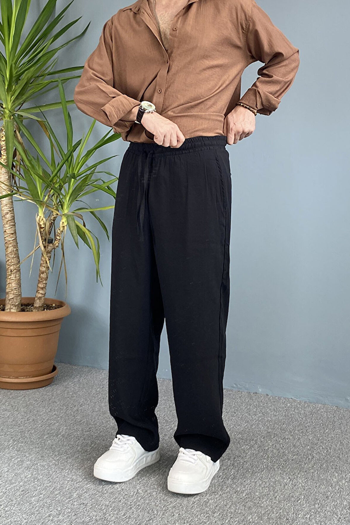 Modal Kumaş Bağcıklı Baggy Pantolon 