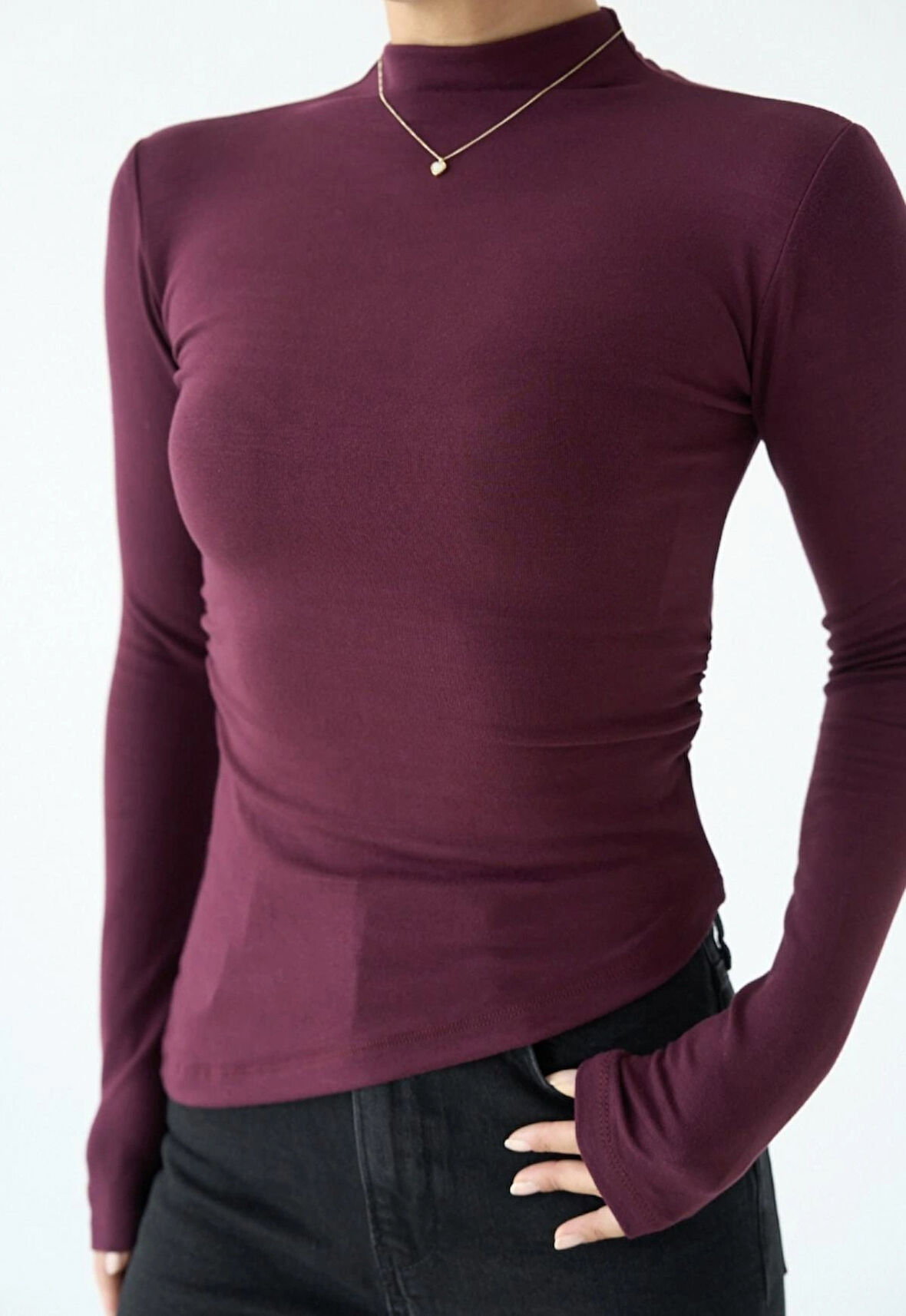 Bordo Asimetrik Bluz