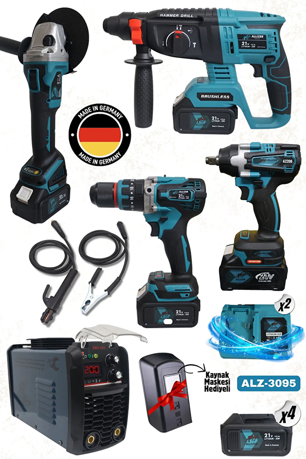 ALLİZER 5 Lİ SET (4LÜ SET MAVİ+ 200 AMPER KAYNAK MAKİNASI )