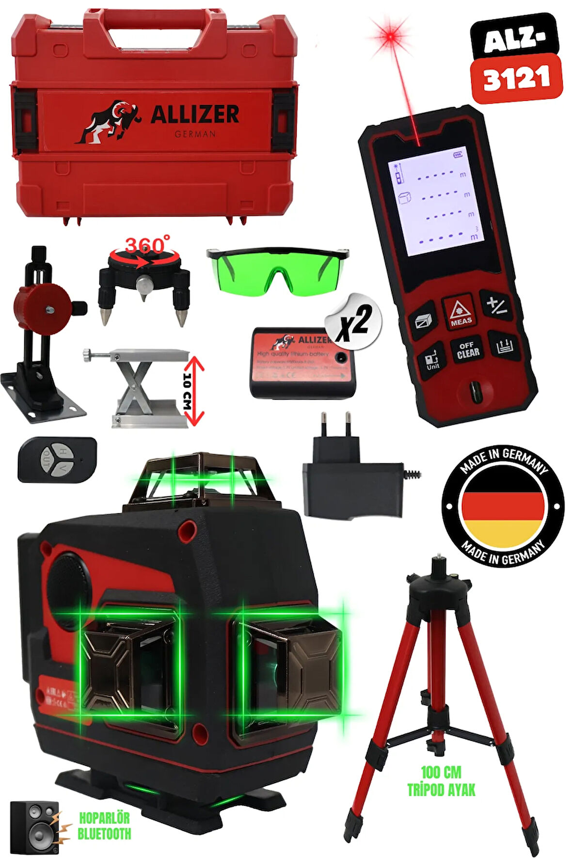 ALLİZER 2 Lİ SET KIRMIZI (16 YÖNLÜ LAZER ( HOPARLÖRLÜ ) + 70 M LAZER METRE)