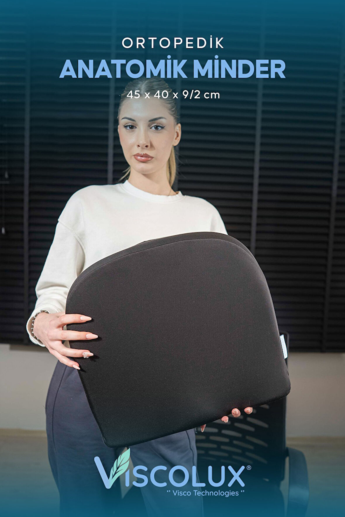 Anatomik Visco Ortopedik Minder - Ofis Araba Sandalye Minderi Siyah 44x36x9/2