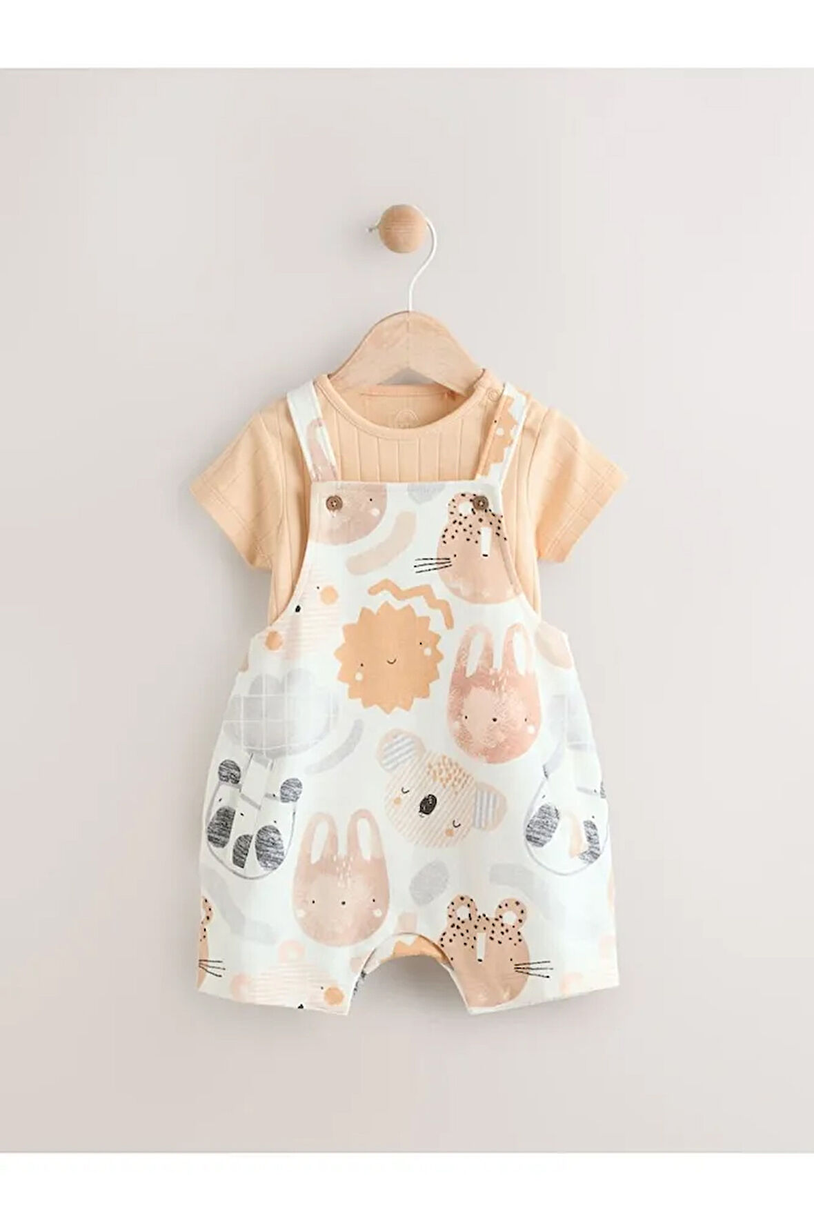 %100 Pamuklu Krem Safari Salopet Body Zıbın Set