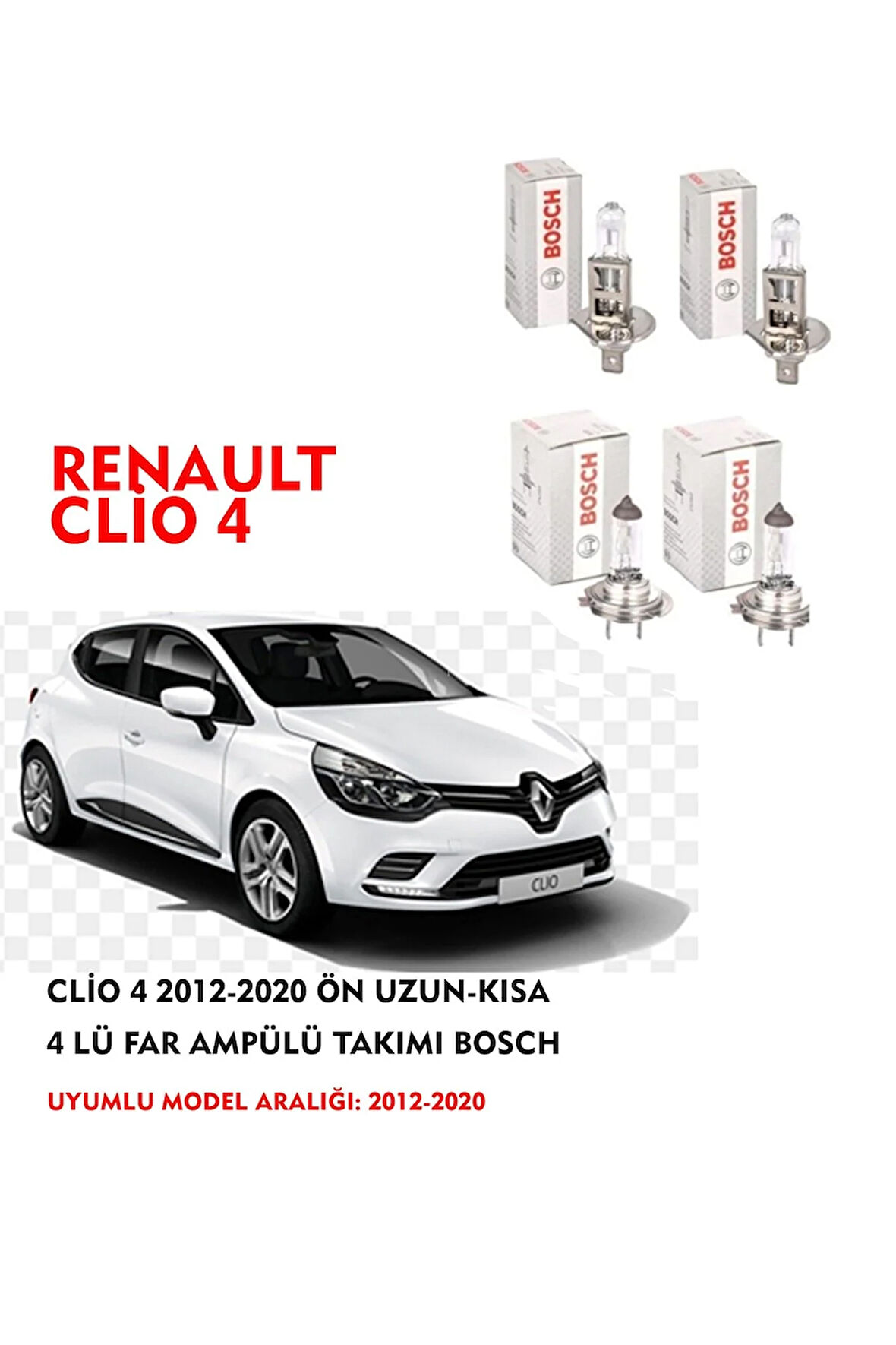 Clio 4 2012-2020 Uyumlu Ön Uzun-kısa 4 Lü Far Ampülü Takımı