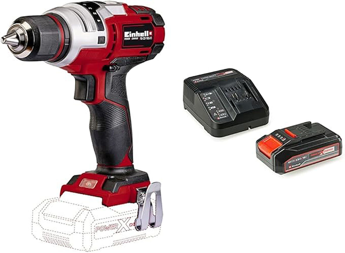 Einhell TE-CD 18 Li E - Solo, Akülü Vidalama ve Einhell 18V 2,5 Ah PXC Starter Kit (Başlangıç Seti)