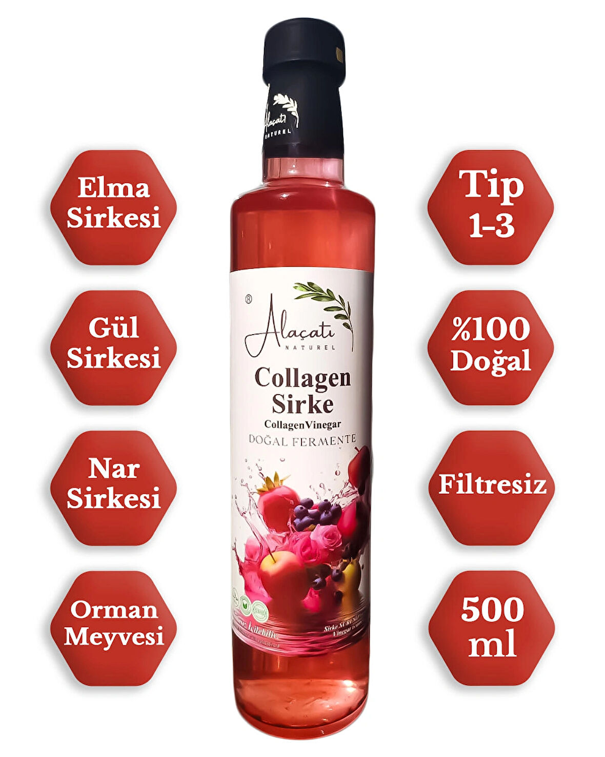 Collagen (Kolajen) Sirke Doğal Fermantasyon 500 ml - Katkısız İçilebilir - Tip 1-3
