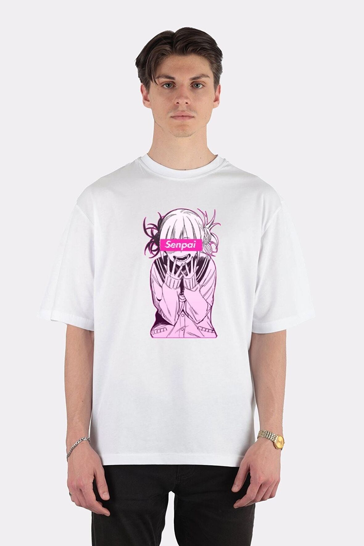 Unisex Beyaz Oversize T-shirt Anime Senpai