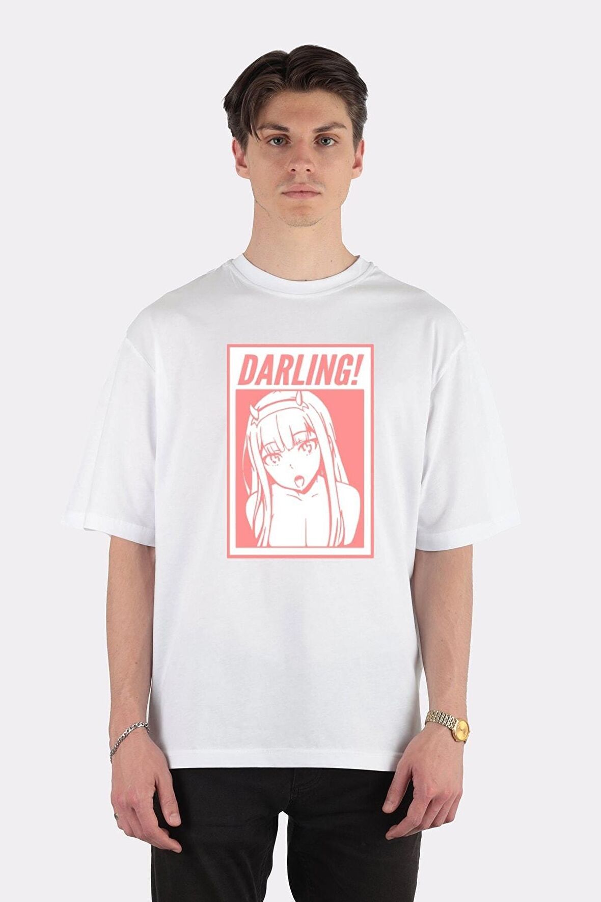 Unisex Beyaz Oversize T-shirt Darlıng - Zero Two
