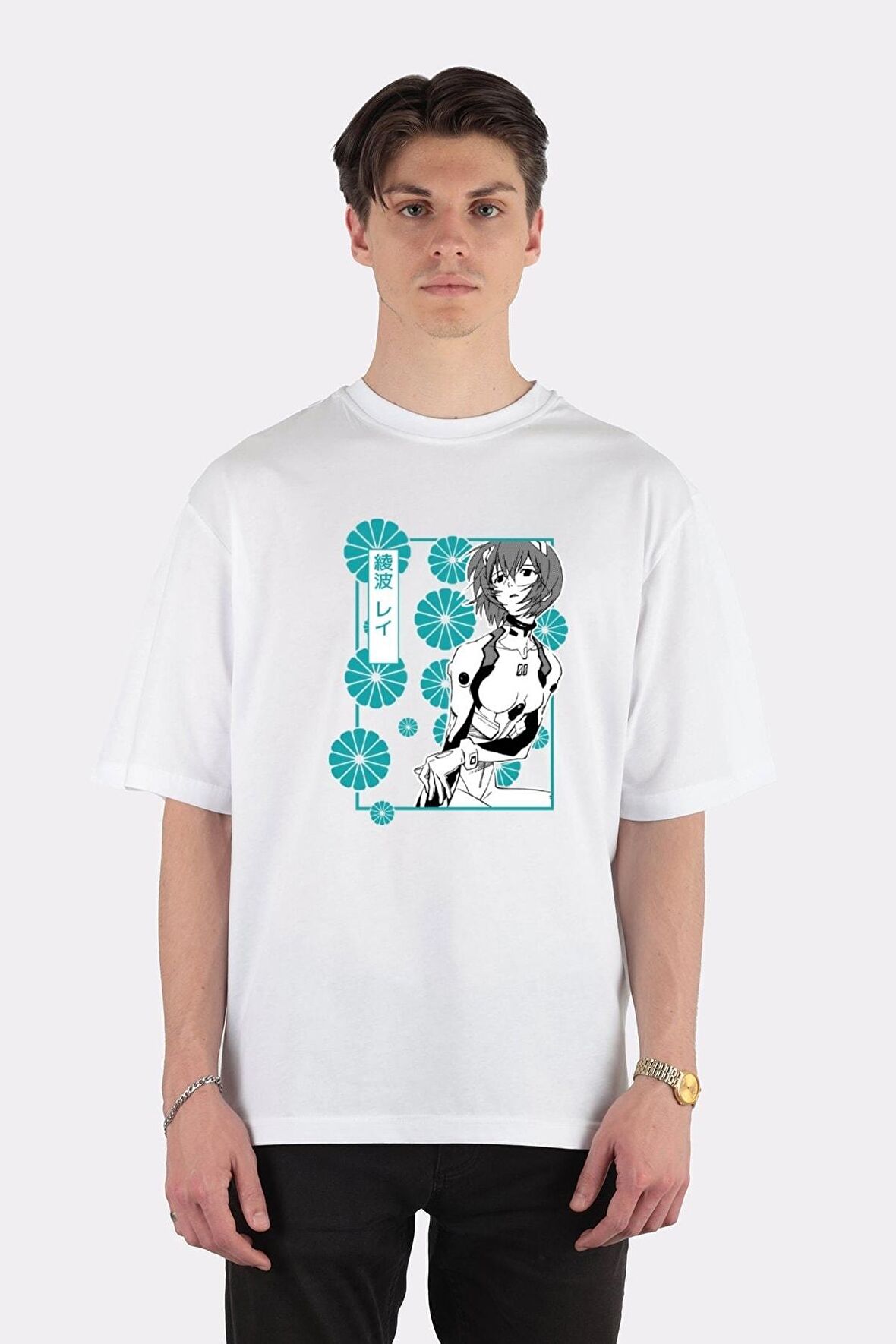 Unisex Beyaz Oversize T-shirt Rei Ayanami