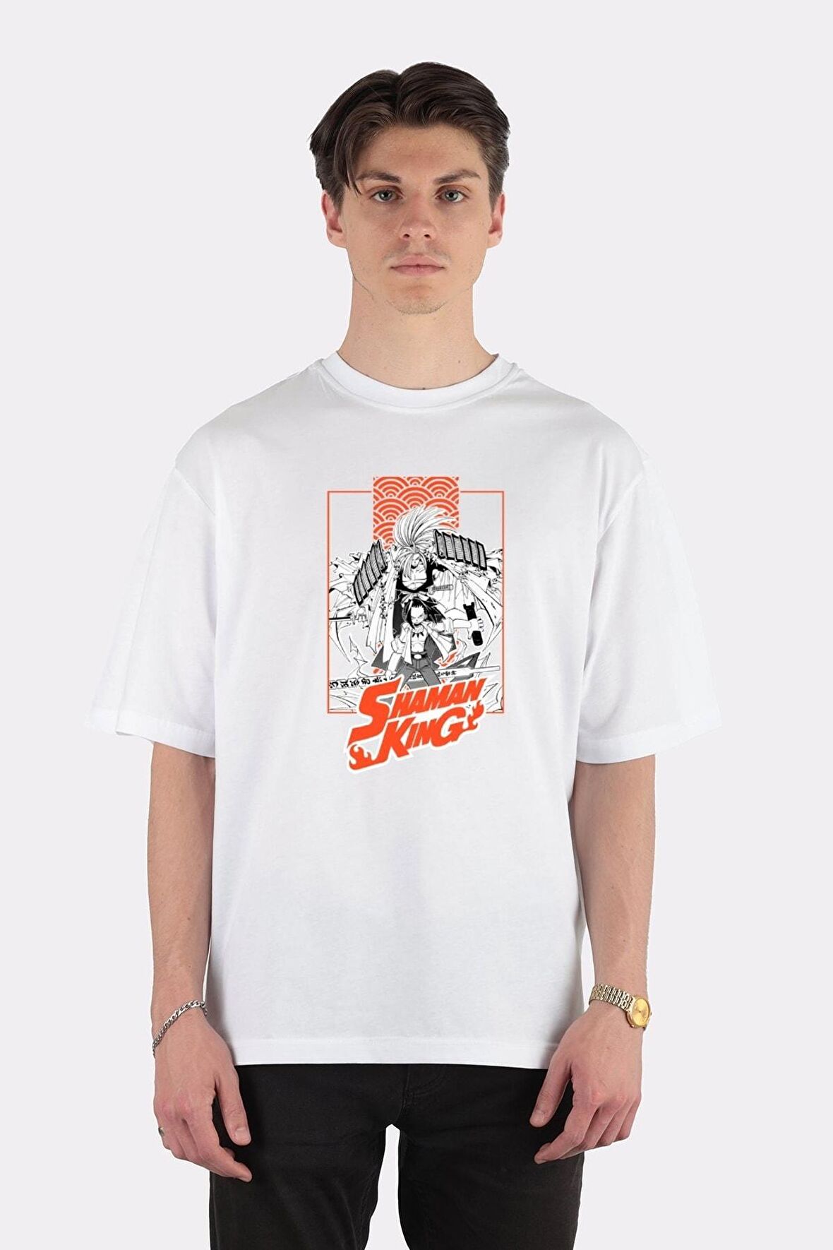 Unisex Beyaz Oversize T-shirt Shaman King