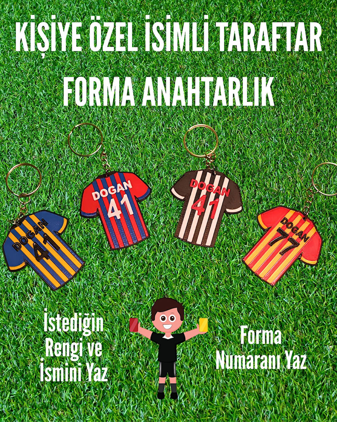 Kişiye Özel İsimli Taraftar Forma Anahtarlık - 3D Baskı İsim ve Numara Yazılabilir Taraftar Hediyesi