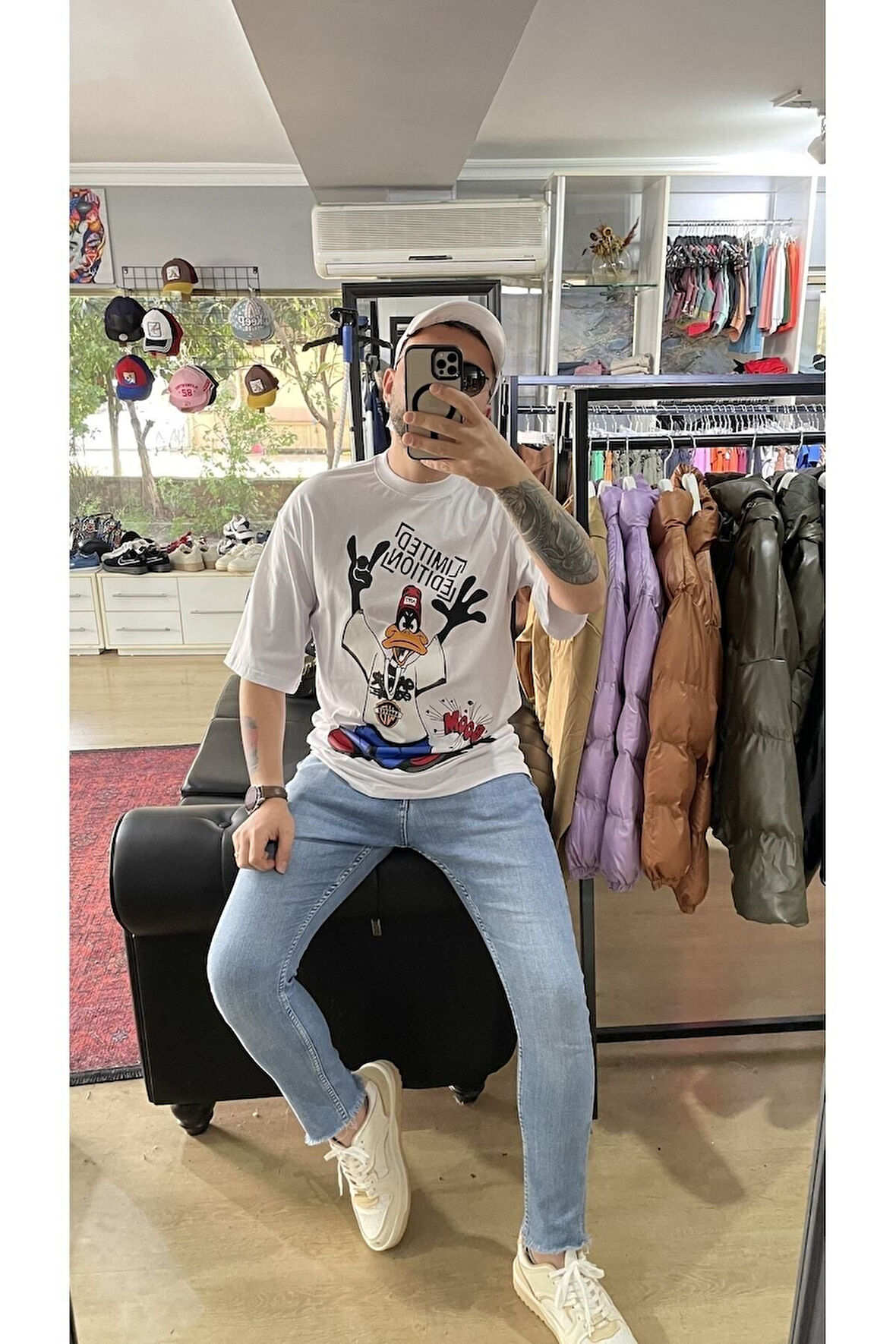 Daffy Cartoon Baskılı Oversize T-shirt