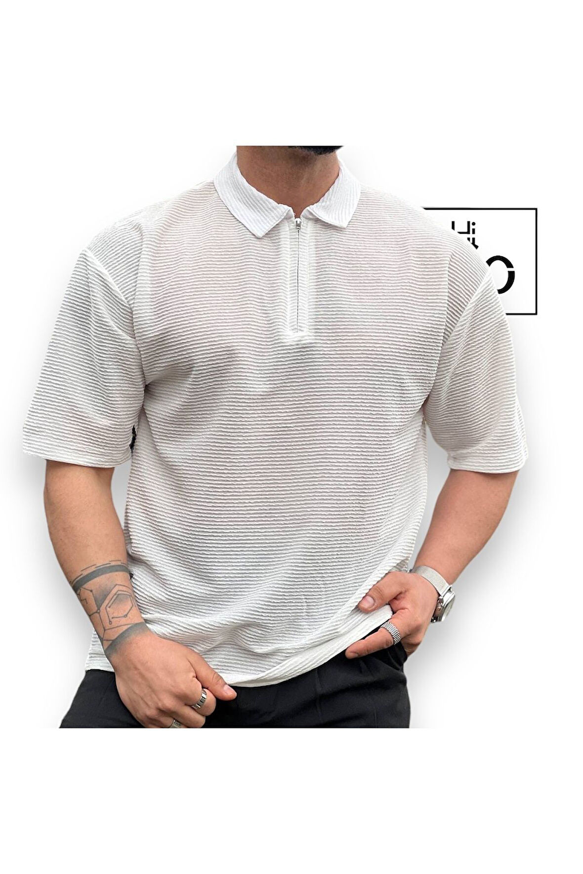 Oversize Fermurlı Polo Yaka T-Shirt