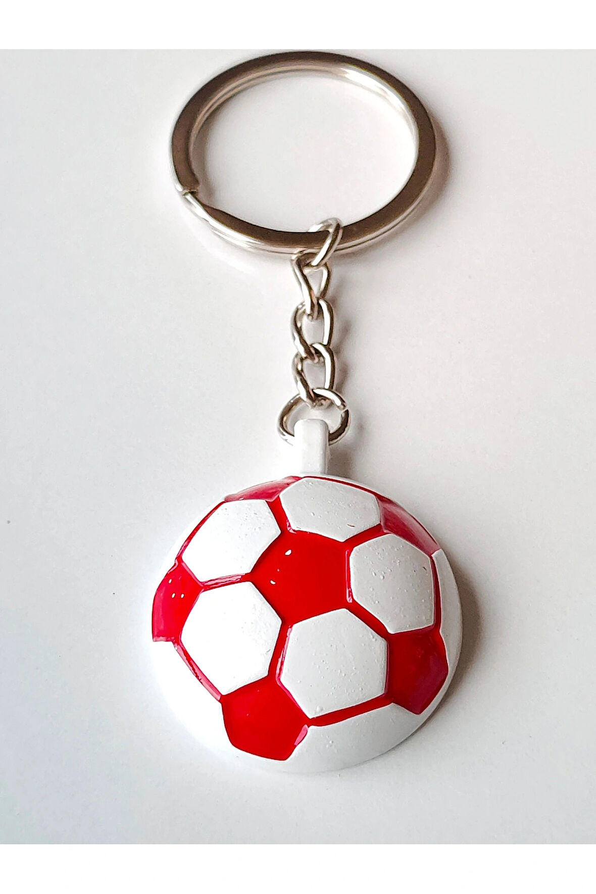 Kırmızı Beyaz Milli Takım Temalı - Yarım Futbol Topu - Arkası Aynalı Anahtarlık