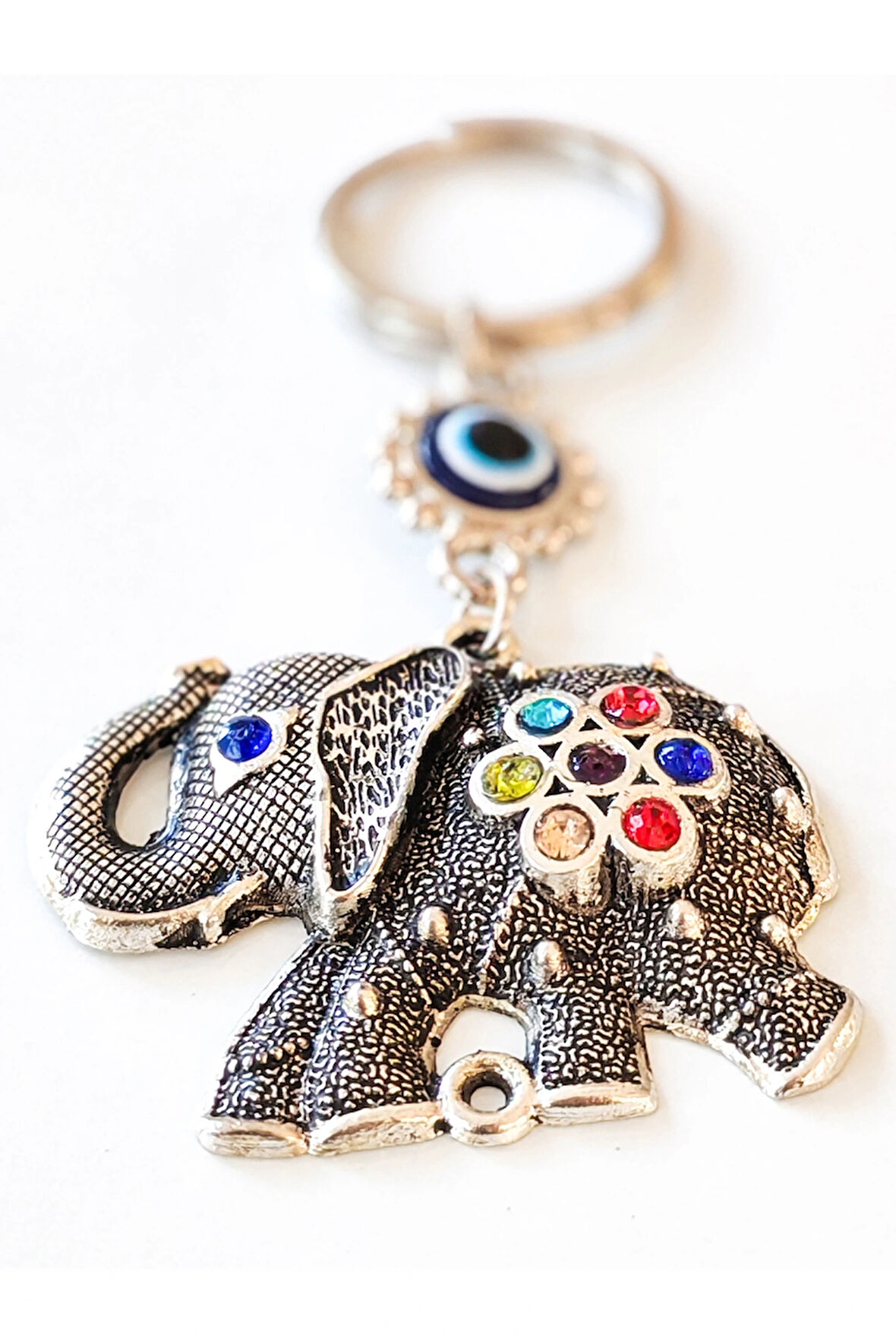 Renkli Taş Süslemeli Fil Metal Anahtarlık