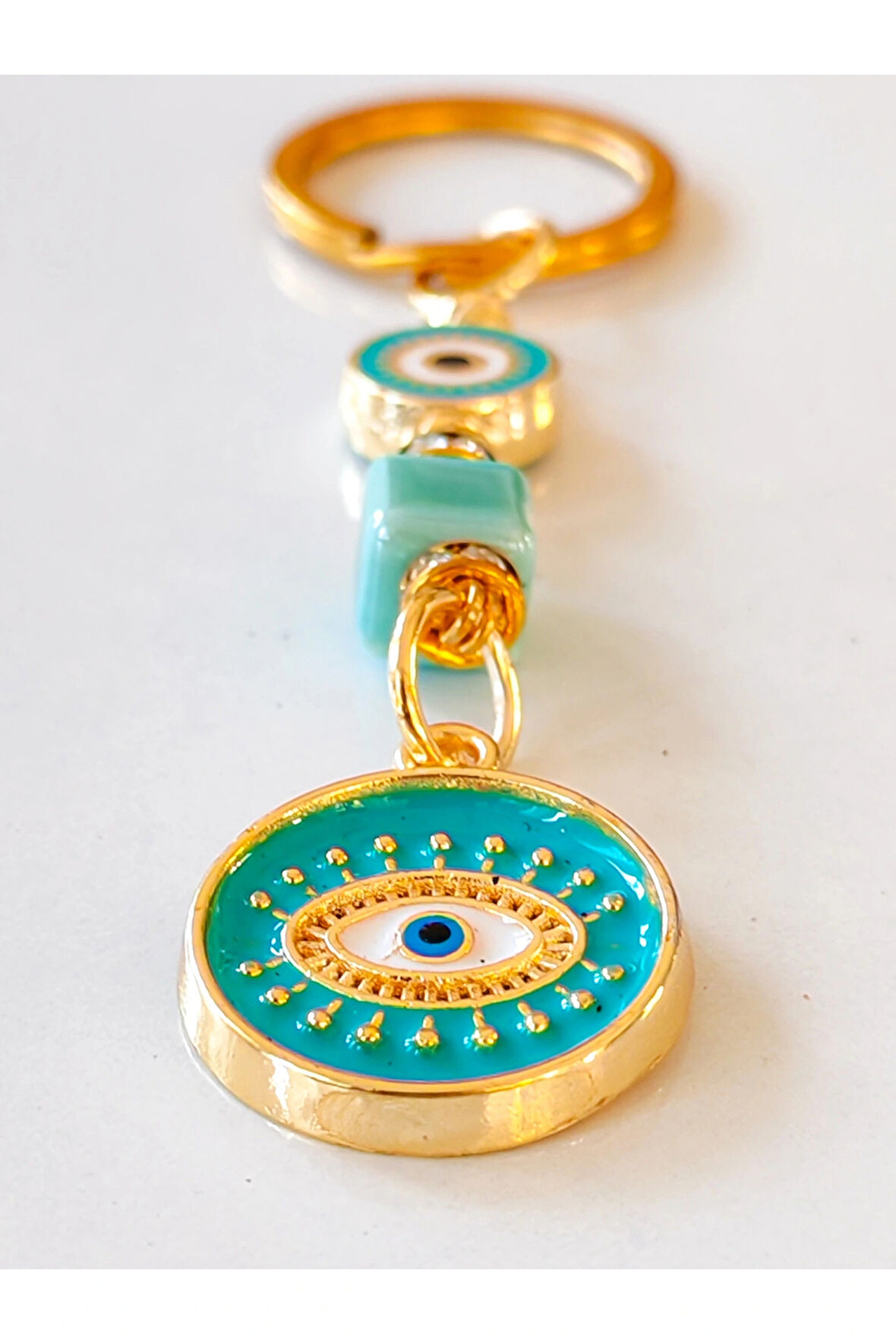 Sarı metal İçi Turkuaz Mavi Göz Desenli Anahtarlık